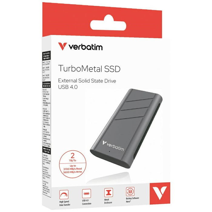 Външен твърд диск Verbatim TurboMetal SSD 2TB, сив