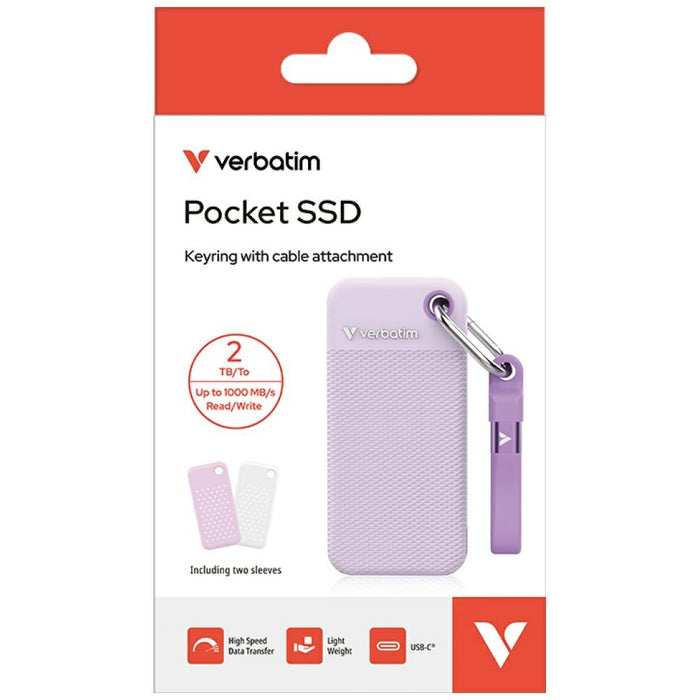 Външен диск Verbatim Pocket SSD 2TB USB-C 3.2 gen.2, бял-лилав, 32323