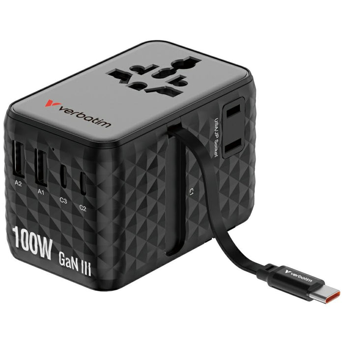 Зарядно Verbatim Adapter подорожно EU/UK/US GaN PD, черен 30191