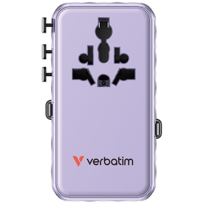 Адаптер Verbatim 30188 EU/UK/US GaN PD 70W, лилав