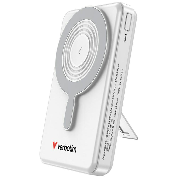 Powerbank Verbatim Charge n Go с магнитна безжична основка, TFT дисплей, сребрист