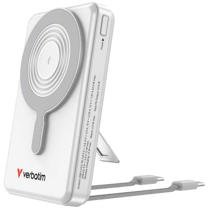 Powerbank Verbatim Charge n Go с магнитна безжична основка, TFT дисплей, сребрист