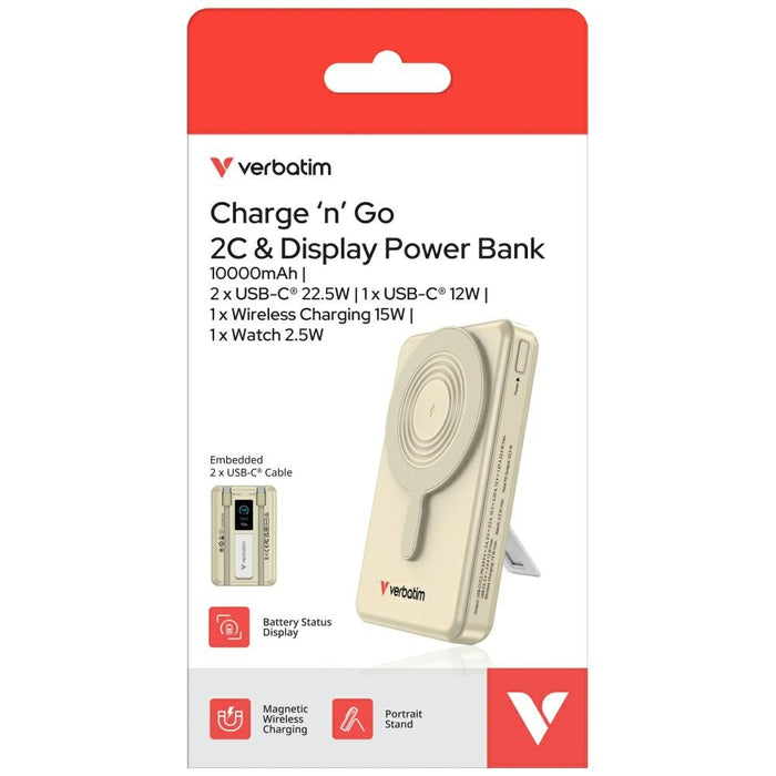 Powerbank Verbatim Charge n Go 32274 с магнитна безжична подложка и TFT дисплей, златен