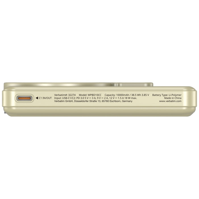 Powerbank Verbatim Charge n Go 32274 с магнитна безжична подложка и TFT дисплей, златен