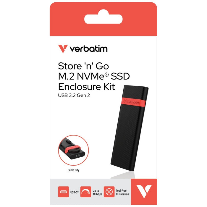 Твърд калъф Verbatim M.2 NVMe 3.2 Gen 2 със кабел USB-C, черен 32261