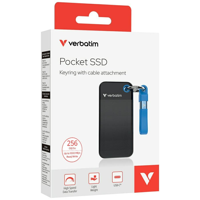Външен твърд диск Verbatim Pocket SSD 256GB USB-C 3.2 gen.2, черно-син 32416