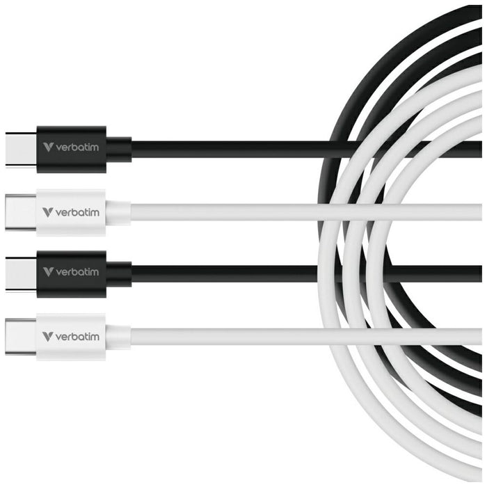Кабел Verbatim Sync &amp; Charge USB-C to C essentials 60W, черен/бял