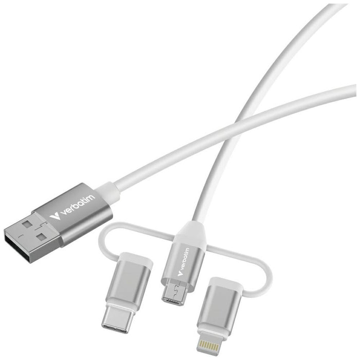 Кабел Verbatim Sync &amp; Charge за Micro-B, Lightning, essentials 18W, бял