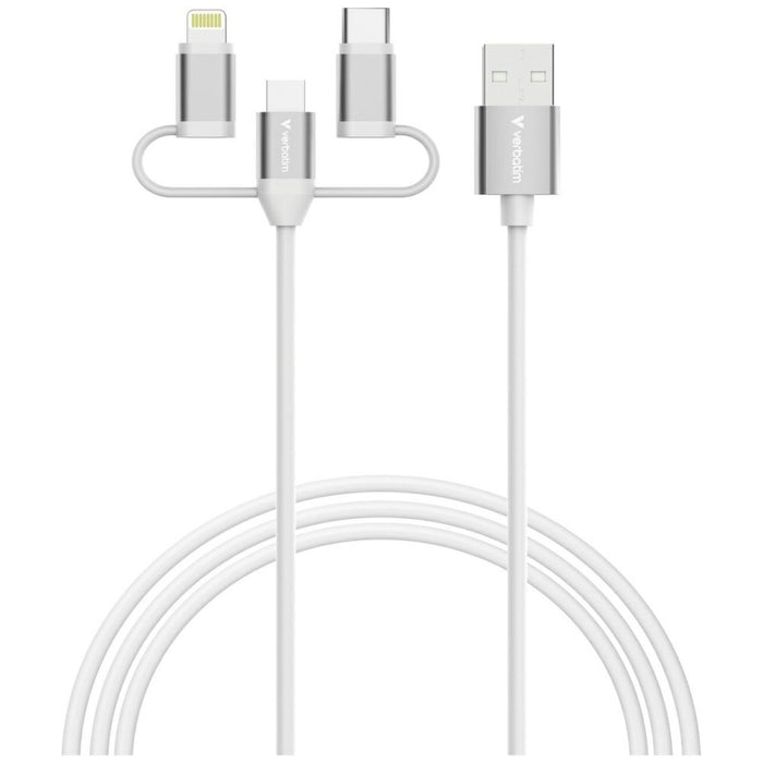 Кабел Verbatim Sync &amp; Charge за Micro-B, Lightning, essentials 18W, бял