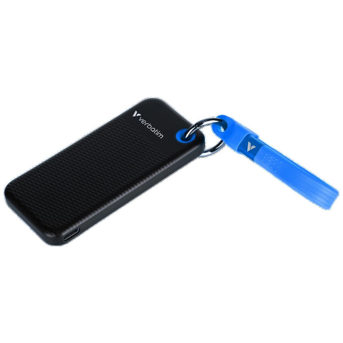 Външен твърд диск Verbatim Pocket SSD 32283 3.2 gen.2, черно-син с брелок и кабел