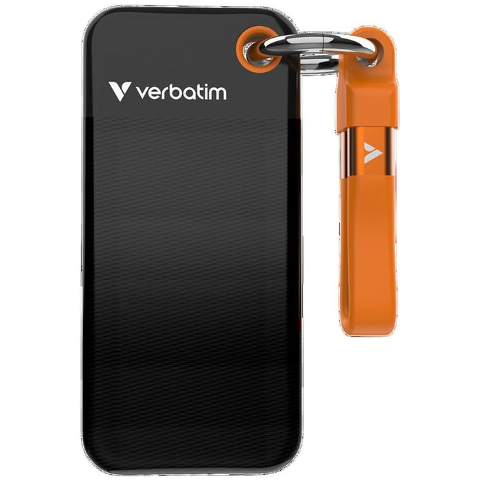 Външен SSD диск Verbatim Pocket 512GB с ключодържател и кабел USB 3.2 gen.2, черно-оранжев, 32285