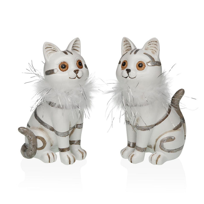 Декоративна фигурка Versa Бял Котки 7,5 X 17 X 10,5 CM Декоративна фигурка