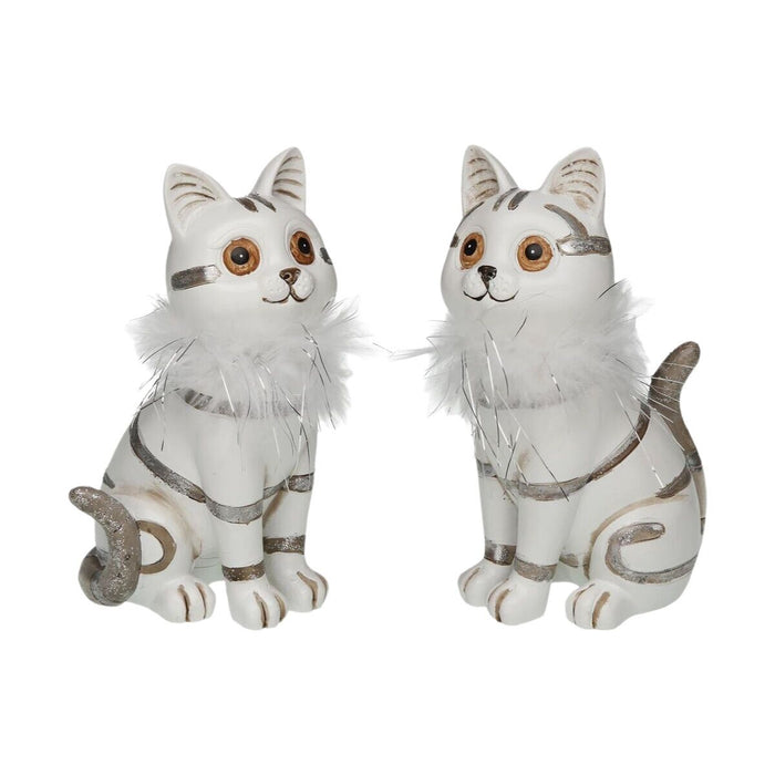 Декоративна фигурка Versa Бял Котки 7,5 X 17 X 10,5 CM Декоративна фигурка