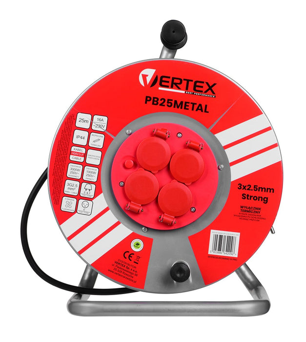 Удължителен кабел VERTEX PB25METAL 3x2,5 mm Черен