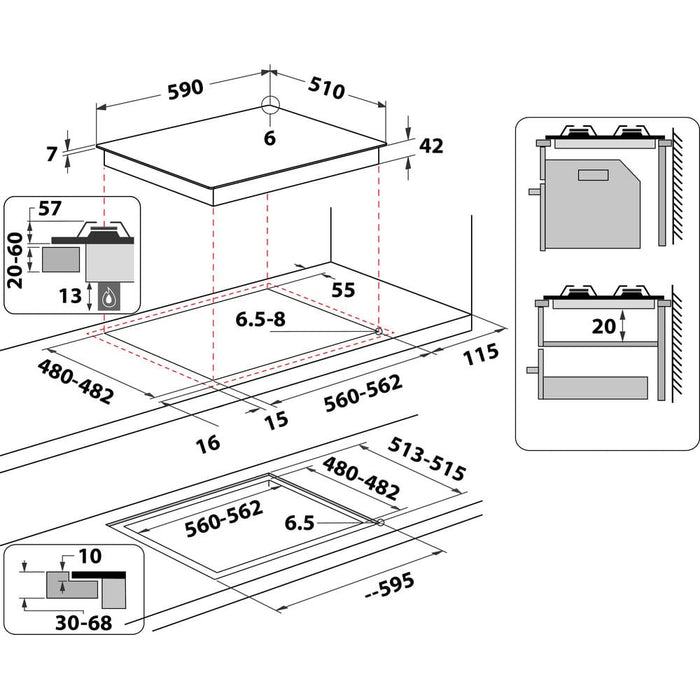 Whirlpool AKT 625/NB1 Черен Вграден 59 см газ 4 зони