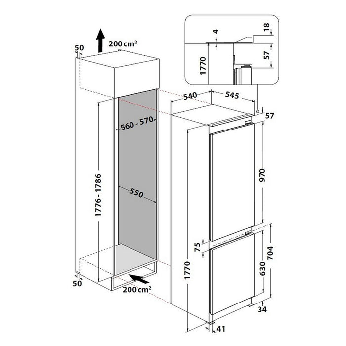 Вграден хладилник с фризер Whirlpool WHC18 T574 P , 250 l, C , No Frost
