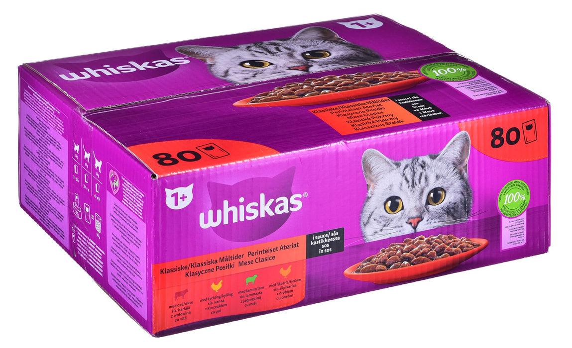 WHISKAS Класически ястия в сос - мокра котешка храна - 80х85гр