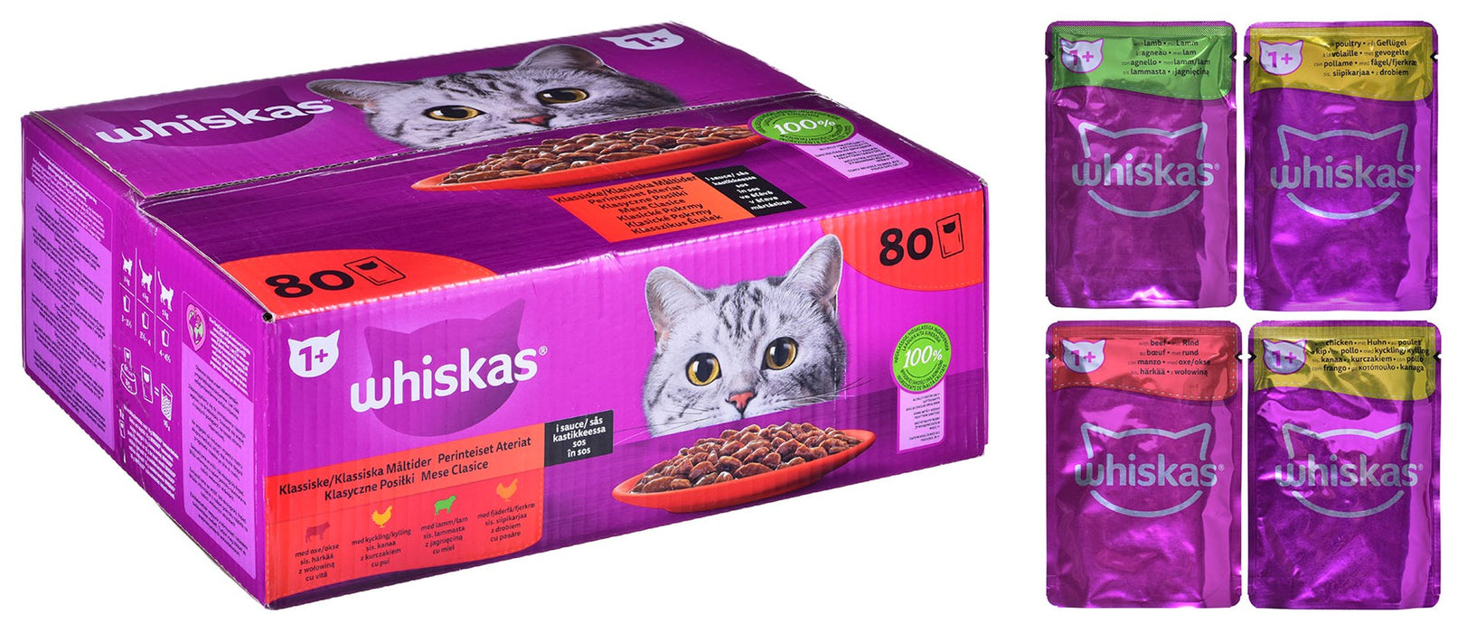WHISKAS Класически ястия в сос - мокра котешка храна - 80х85гр