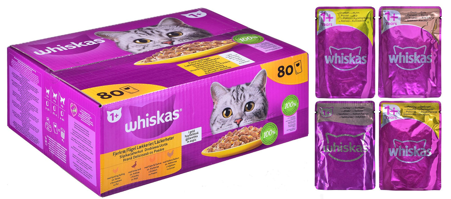 WHISKAS Poultry Feasts in Jelly - мокра храна за котки - 80x85гр