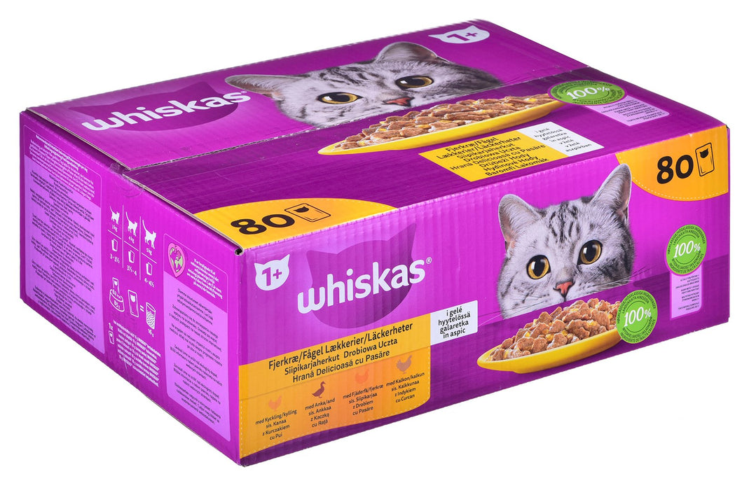 WHISKAS Poultry Feasts in Jelly - мокра храна за котки - 80x85гр