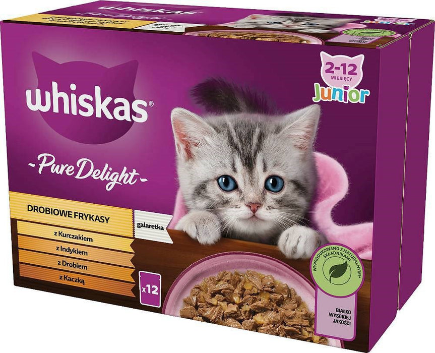 WHISKAS poultry fritters Junior poultry, патешко, пуешко, пилешко - мокра котешка храна - 12x85 g