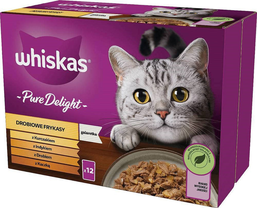 WHISKAS Pure Delight птици, патици, пуйки, пиле - мокра храна за котки - 12x85 g