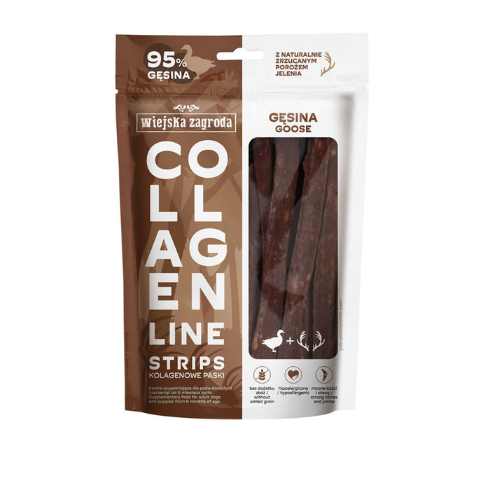 WIEJSKA ZAGRODA Collagen Line Collagen strips Goose - лакомство за кучета - 100g