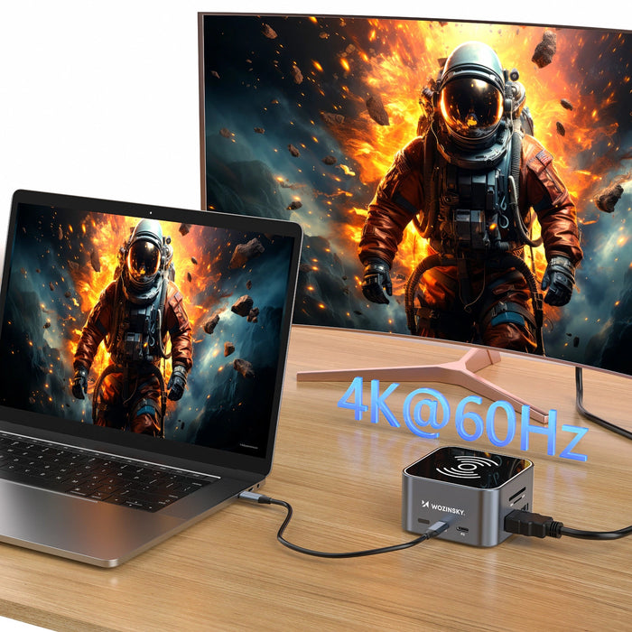 Хъб USB-C 12 в 1 Wozinsky WHBC09Y8S мултифункционален, с функция за безжично зареждане, алуминиев, с 15 см кабел - сив