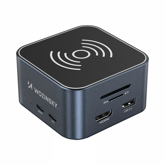 Хъб USB-C 12 в 1 Wozinsky WHBC09Y8S мултифункционален, с функция за безжично зареждане, алуминиев, с 15 см кабел - сив