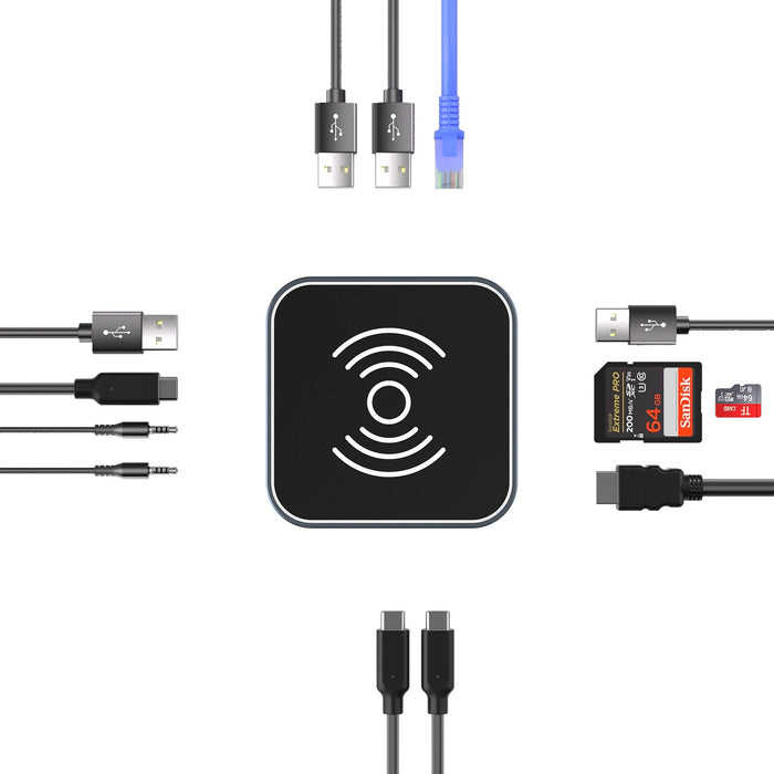 Хъб USB-C 12 в 1 Wozinsky WHBC09Y8S мултифункционален, с функция за безжично зареждане, алуминиев, с 15 см кабел - сив
