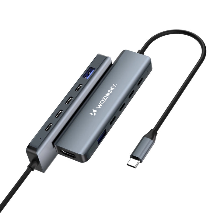 USB-C 6 в 1 хъб Wozinsky WHBC10Y4S мултифункционален, алуминиев, с 25 см кабел - сив