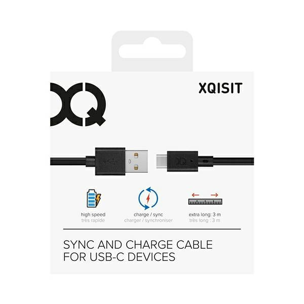 Кабел Xqisit Charge &amp; Sync USB-C 3.0 m, черен