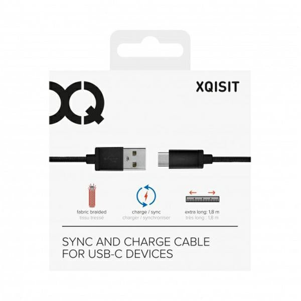Кабел Xqisit Cotton USB C 3.0, черен, 1.8 м