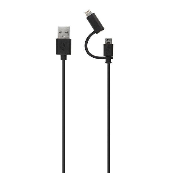 Кабел Xqisit Combo USB A microUSB/Lightning 1.8m, черен