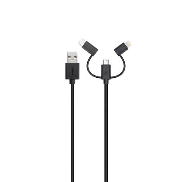 Xqisit Combo кабел microUSB/USB-C/lightning, черен, 29979