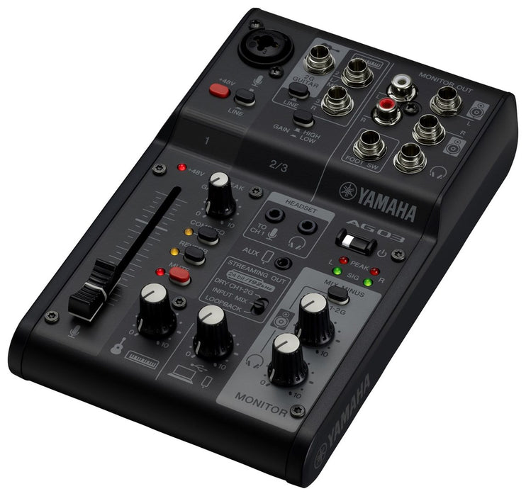 Yamaha AG03 MK2 - 3-канален миксер за стрийминг на живо с USB аудио интерфейс, черен