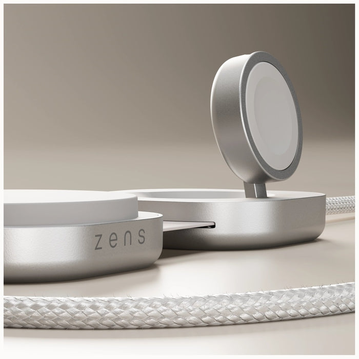 Индуктивно зарядно Zens Pro 3 2в1 Qi2 15W за смартфон и Apple Watch, бяло