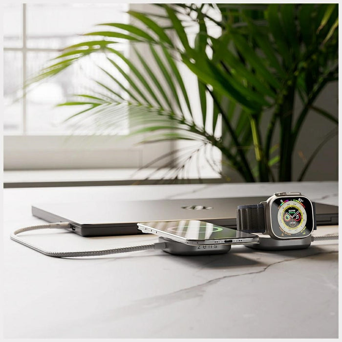 Индуктивно зарядно Zens Pro 3 2в1 Qi2 15W за смартфон и Apple Watch, бяло