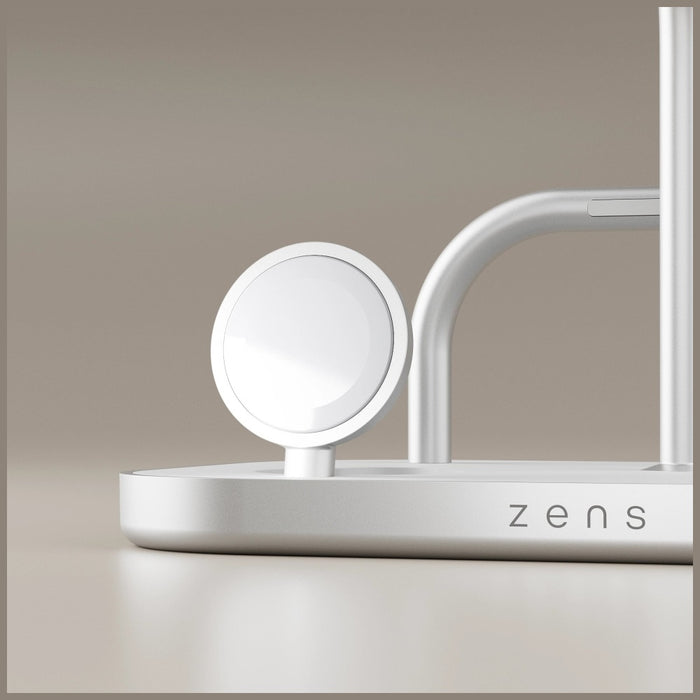 Магнитно индукционно зарядно Zens 4в1 Qi2 60W, сребристо