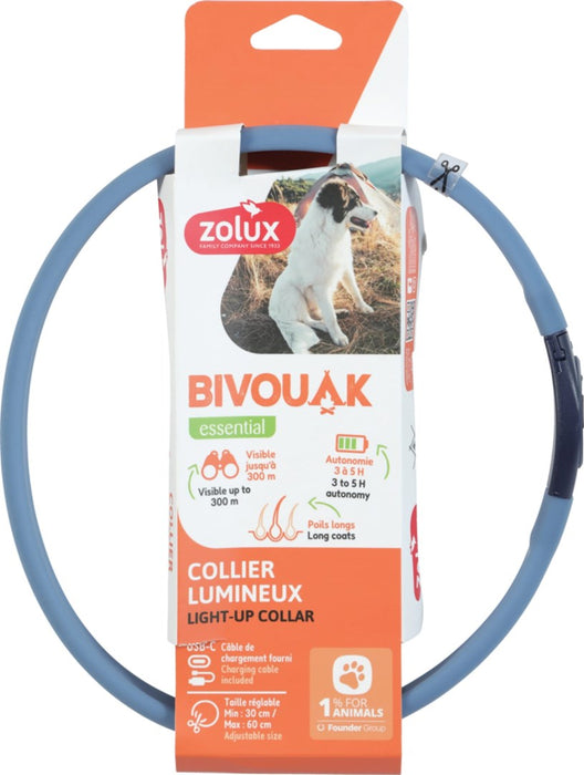 ZOLUX Bivouak LED Силиконов син - нашийник за куче - 30-60 см