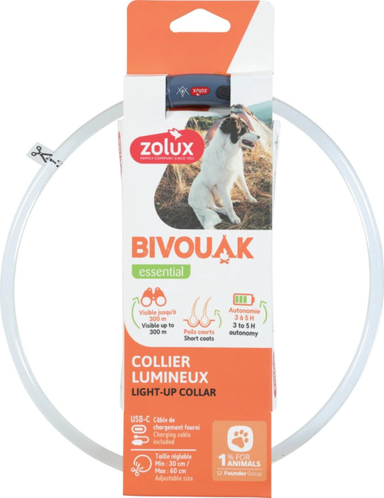 ZOLUX Bivouak LED Силиконов прозрачен син - нашийник за куче - 30-60см