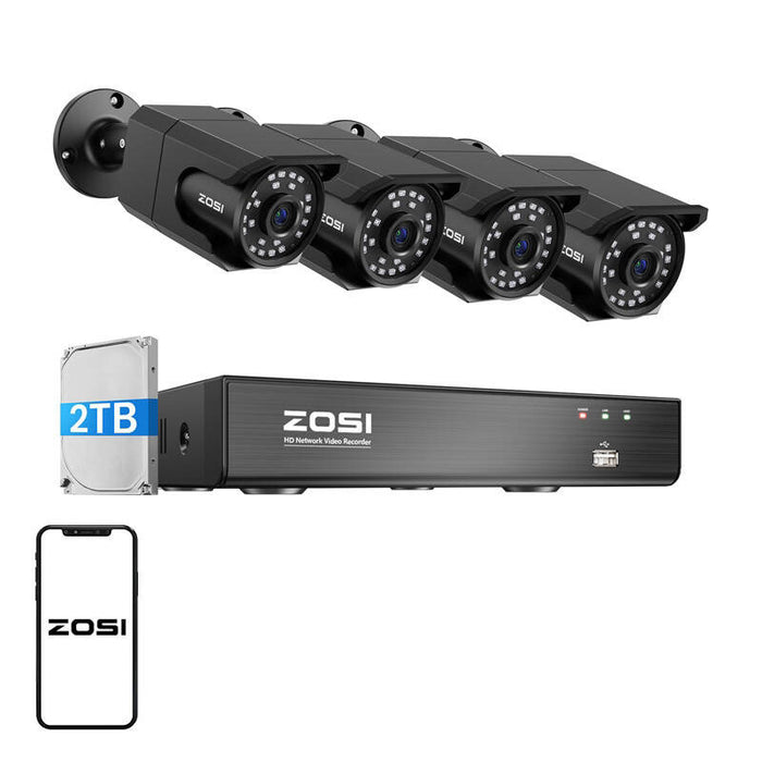 Комплект четири IP камери ZOSI C105 WiFi 8MP + рекордер + HDD 2TB