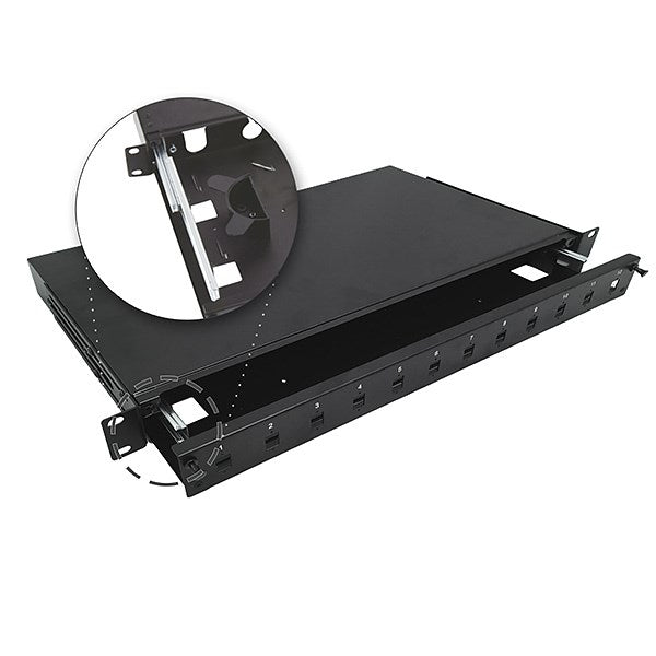 Alantec 12xSC simplex / 12xLC duplex 19" 1U телескопичен оптичен пач панел с монтажни аксесоари
