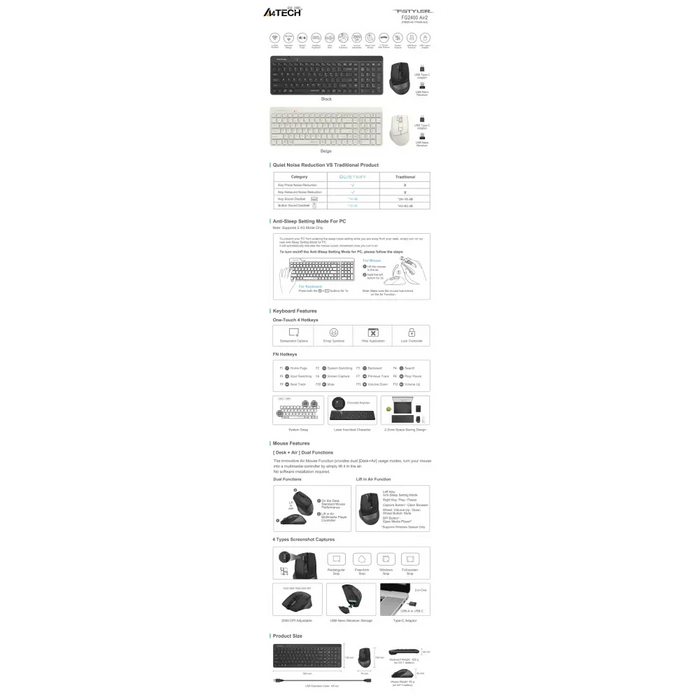 A4tech Fstyler FG2400Air 2 Комлект безжична клавиатура