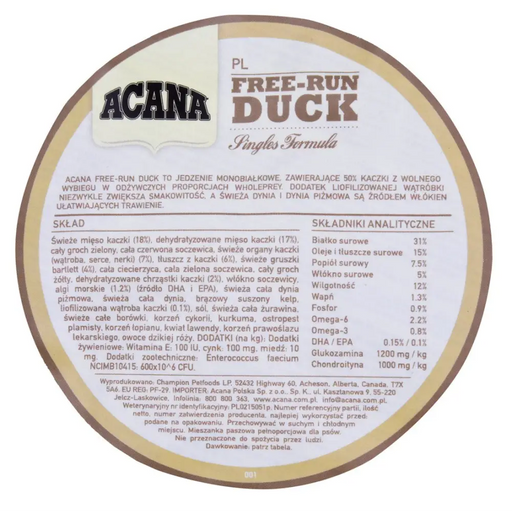 ACANA SINGLES Free-Run Duck Суха храна за кучета Duck 2 кг