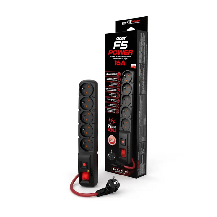 ACAR F5 POWER Черен 5 AC изход(а) 230 V 3 m