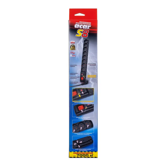 ACAR S8 захранващ удължител 1,5 м 8 AC контакт(а) Черен