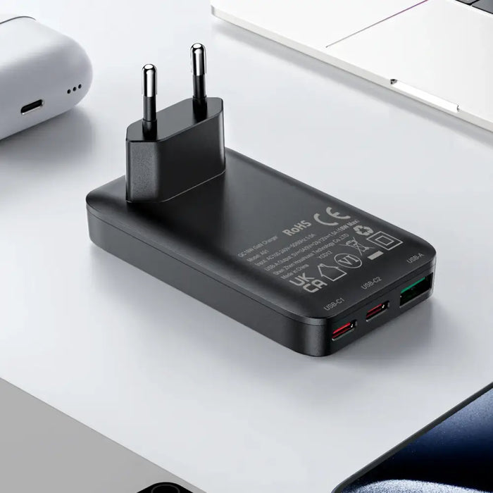 Acefast A100 65W GaN 2 USB-C + USB-A зарядно ултратънко