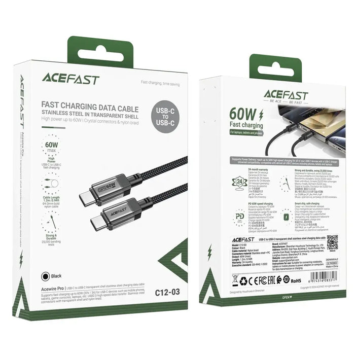 Acefast C12 USB-C / USB-C PD кабел 60W 480Mb/с найлонова