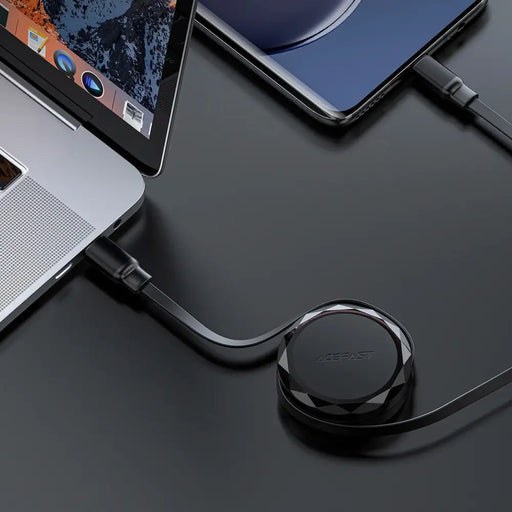 Acefast C13-03 USB-C - USB-C 60W кабел прибиращ се - черен